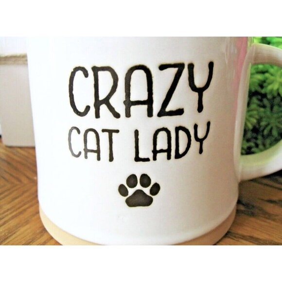 New XL Crazy Cat Lady Cream w/ Blue Interior Fun Ceramic Coffee Tea Mug Cup 16oz - Picture 5 of 9
